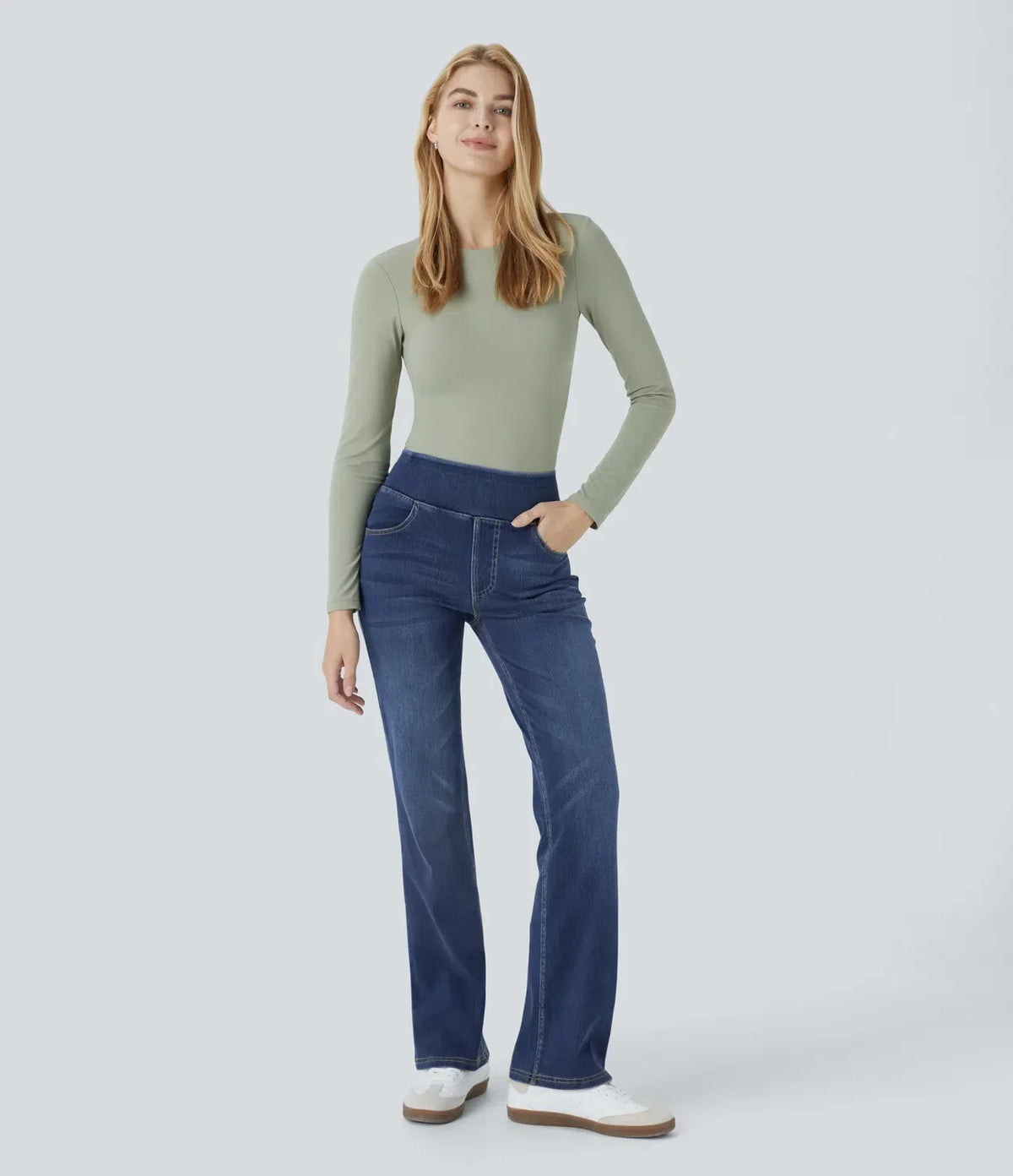 Stretchjeans med høyt liv og bootcut – Maja Oslo
