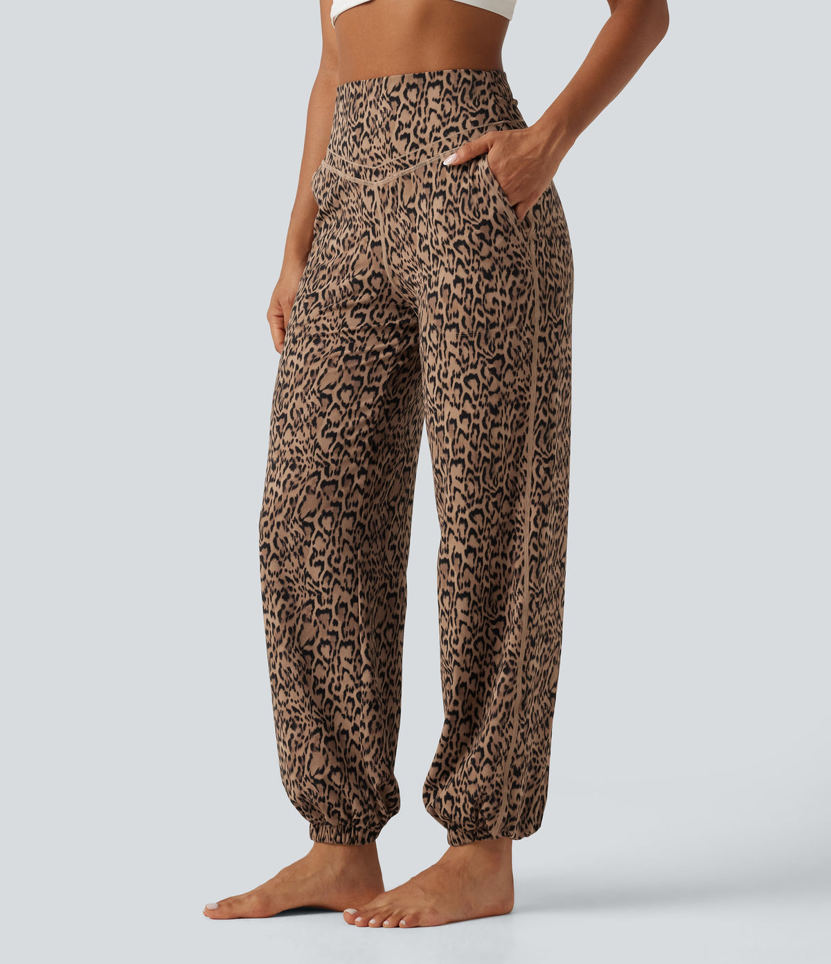 Joggebukser med høyt liv og leopardmønster – Beige leopard – Maja Oslo