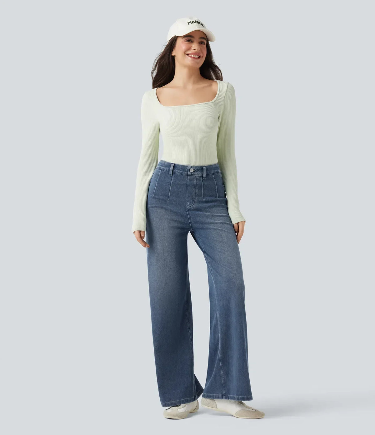 Formende stretchjeans med vide ben – Maja Oslo